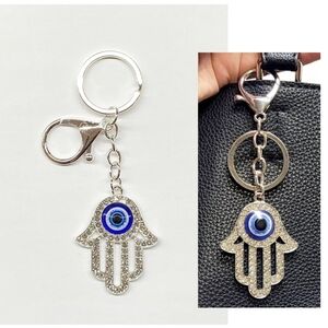Blue and Silver Hamsa Key & Card Holder with Evil Eye
